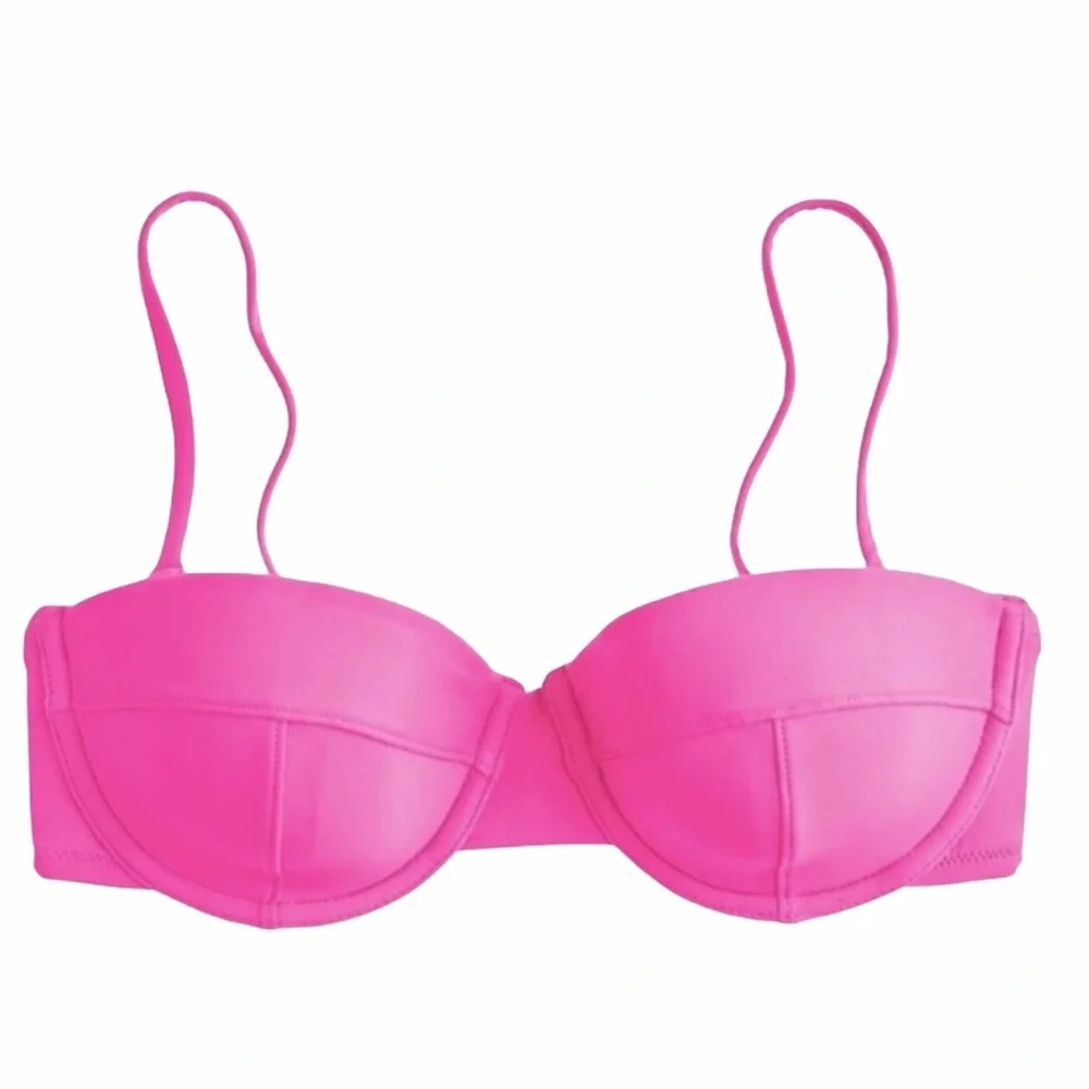 J. Crew Underwire Ruched Lowrider Bikini Intense Pink & Black Size 36C/L NWT
